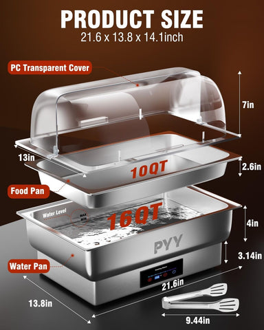 PYY Electric Chafing Dish Full Size Stainless Steel Chafer,Temperature Contro...