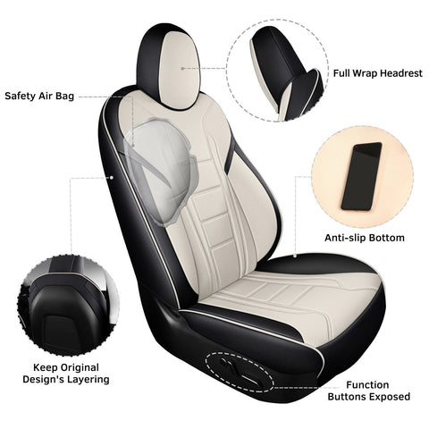 FREESOO 2pc Seat Covers for Tesla Model Y Front Only, Faux Leather Seat Prote...