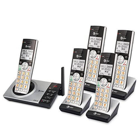 AT&T CL82507 DECT 6.0 5-Handset Cordless Phone for Home 5 Handset, Silver