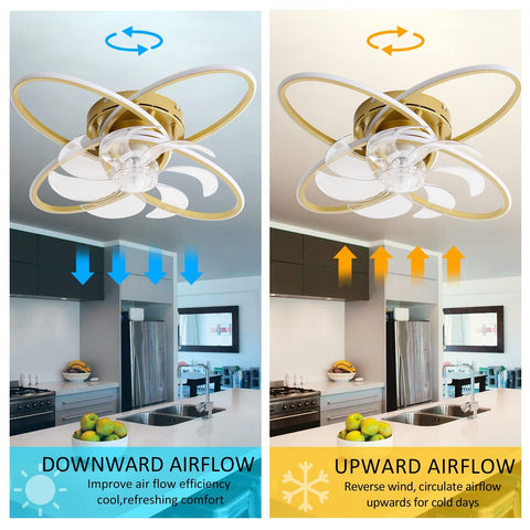 WWahuayuan Modern Ceiling Fan with Lights Remote Control, 23.6 inches, Gold