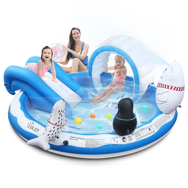 Inflatable Play Center, EVAJOY Kiddie Pool with Slide for Children, Sprinkler...