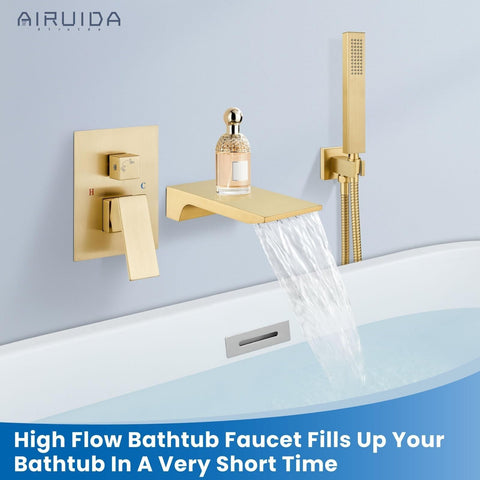 Airuida Wall Mount Tub Faucet with Waterfall Tub Spout Wall Mounted Bathtub F...