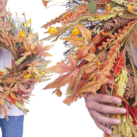 Fall Wreath 24 Inches Large Farmhouse Autumn Harvest Wreaths with Straw Wheat...