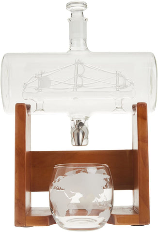 NutriChef Glass Whiskey Decanter with Glasses - 37oz Barrel Whiskey Carafe Al...