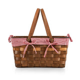 Kansas Handwoven Wood Picnic Basket Red & White Gingham Pattern