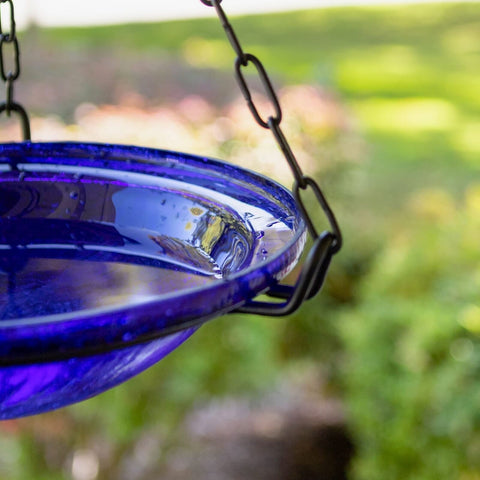 Achla Designs 201-6020 Crackle Glass Hanging, 12-in, Cobalt Blue Birdbath