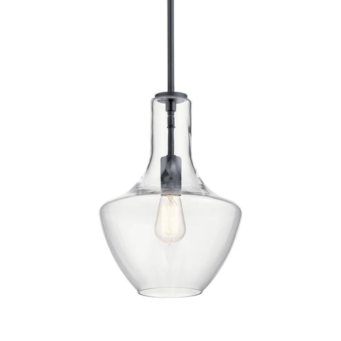 KICHLER 42141BK Everly Pendant, 1-Light 100 Watts, Black 10.5" Clear Glass