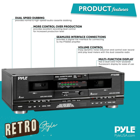 PyleUsa Dual Cassette Deck | Music Recording Device with RCA Cables | Removab...
