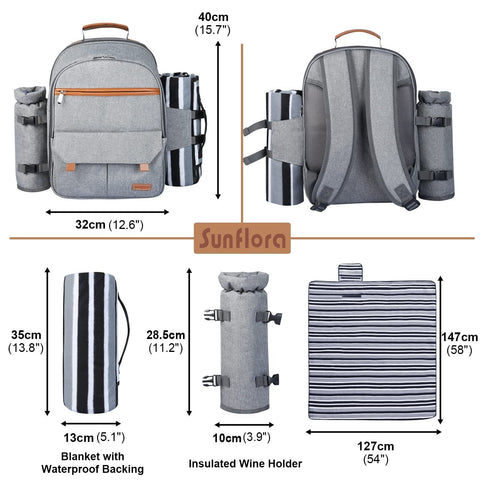 Sunflora Insulated Picnic Backpack for 2 Person Bag with Cooler Compartment, ...