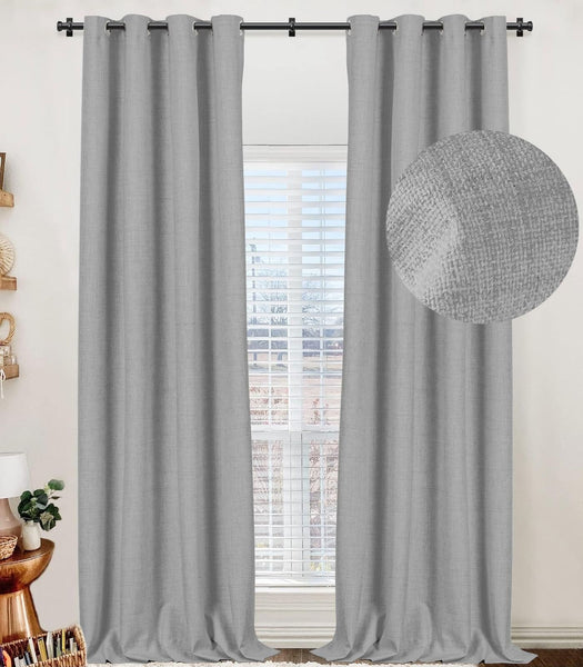 100% Blackout Shield Linen Blackout Curtains for Bedroom, Thermal Insulated C...