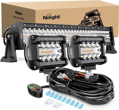 Nilight 22Inch 480W LED Light Bar 2PCS 4Inch 60W Light Pods Amber White Strob...