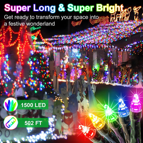 1500 LED 502ft Outdoor Christmas Lights Super Long String Lights 8 Modes Time...