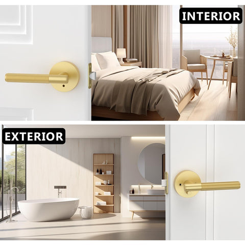 Asidrama 4 Pack Privacy Door Handles with Lock,Brushed Gold Door Handles Inte...