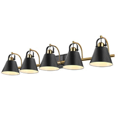 PAZALA 5-Lights Black Gold Vanity Light- Modern Bathroom Vanity Lights Over M...