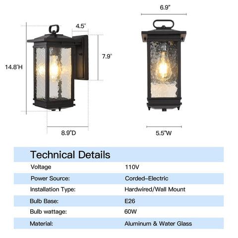 Large Outdoor Wall Lantern, Water Glass Exterior Wall Sconce Light Fixture, M...