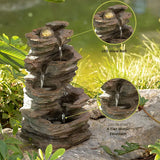 Gardenised Decorative 4 Tier Rock Look Water Fountain with LED Rolling Glow B...