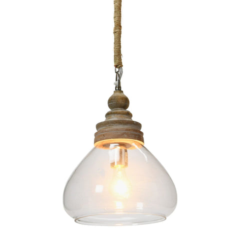 Creative Co-Op Glass and Mango Wood Ceiling Pendant Light Brown