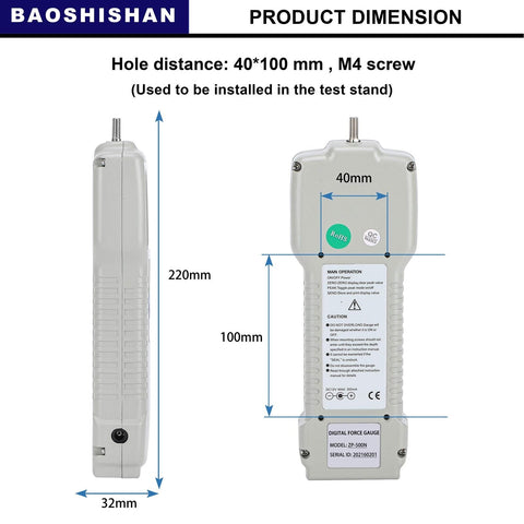 BAOSHISHAN ZP-50N Digital Force Gauge Push Pull Gauge with Output Function, C...