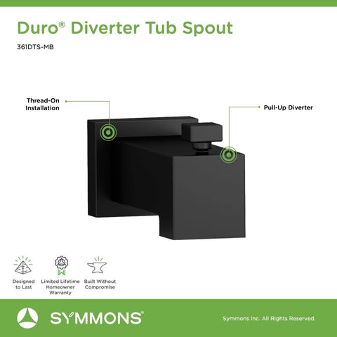 Symmons 361DTS-MB Duro Diverter Tub Spout in Matte Black, Large