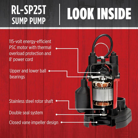 Red Lion RL-SP25T 115-Volt, 1/4 HP, 2900 GPH Aluminum and Thermoplastic Sump ...