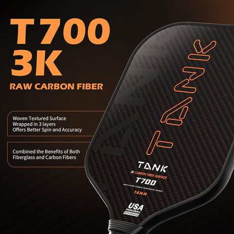 Tank 2 Carbon Fiber 16mm Pickleball Paddle | Tank-Like Durability and Sturdin...