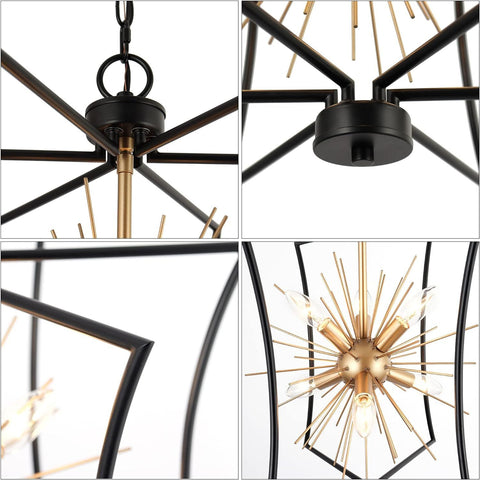 Durent Lighting Modern Black and Gold 6-light chandelier, &