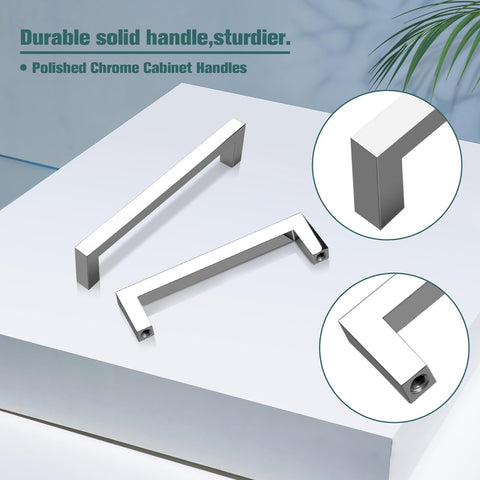 GOBEKOR 25 Pack Solid Cabinet Pulls Polished Chrome Square Bar Drawer Pulls 5...