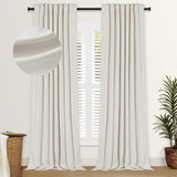 100% Blackout Shield Faux Linen Blackout Curtains for Bedroom 108 Inches Long...
