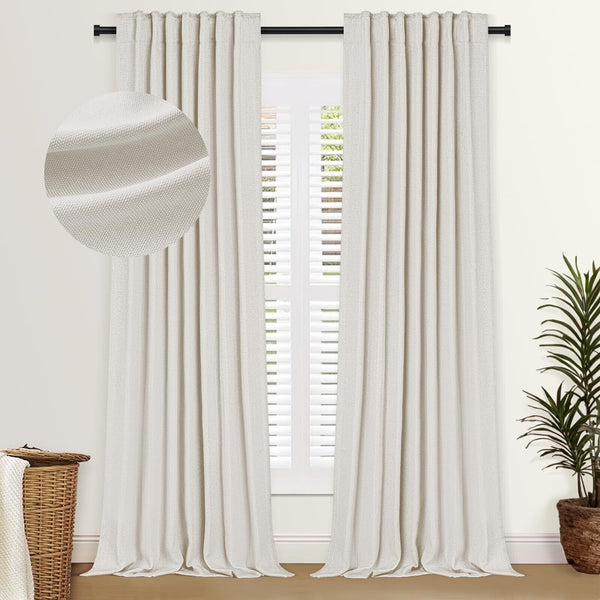 100% Blackout Shield Faux Linen Blackout Curtains for Bedroom 108 Inches Long...