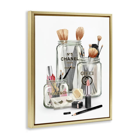 Stupell Industries Fashion Brand Makeup In Mason Jars Glam Design, Floater Fr...