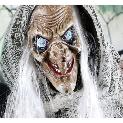 Haunted Hill Farm Life-Size Scary Talking Witch, Halloween Animatronic with T...