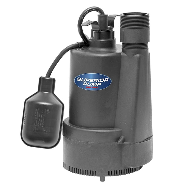 Superior Pump 92330 1/3 HP Thermoplastic Submersible Sump Pump with Tethered ...