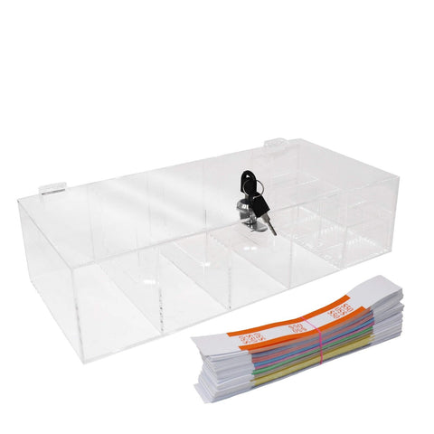 Clear Locking Currency Tray, 5 Compartment Cash Organizer Money Storage Box w...