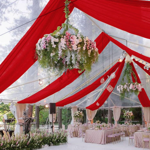 FUHSY Red Ceiling Drapes for Wedding Ceiling Drapes 5x20 FT 4 Panels Ceiling ...