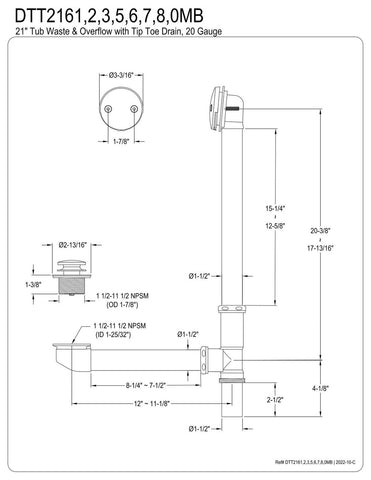 Kingston Brass DTT2166 Made to Match Clawfoot Tub Drain, Polished Nickel 22.2...