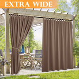 RYB HOME Outdoor Curtains for Patio Waterproof - 2 Panels Sticky Taps Top Bla...