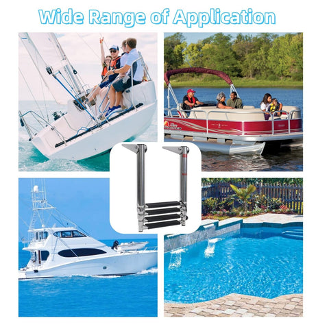 Boat 4 Step Ladder 316 Stainless Steel Folding Ladde, Pontoon Boat Telescopin...