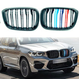 Front Upper Kidney Bumper Grill M Color Double Line Grille Glossy Black Compa...