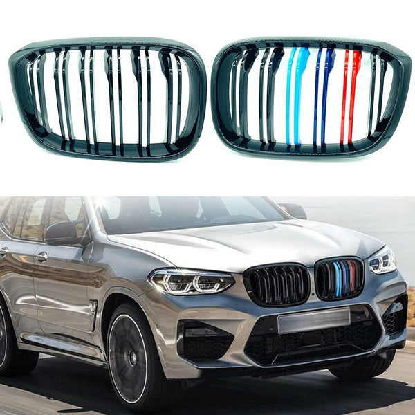 Front Upper Kidney Bumper Grill M Color Double Line Grille Glossy Black Compa...