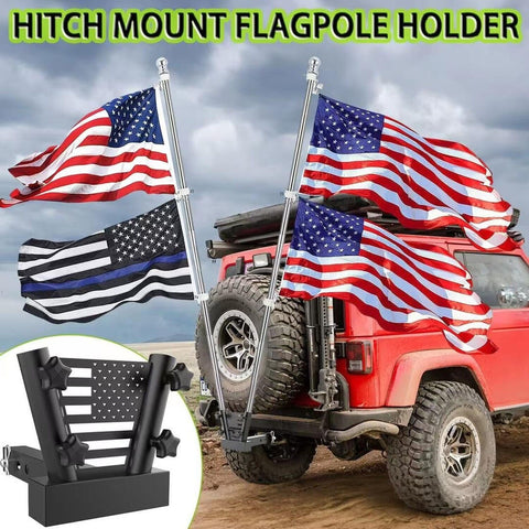 Hitch Mount Dual Flag Pole Holder Fits Standard 2" Inch Receivers - Flagpole ...