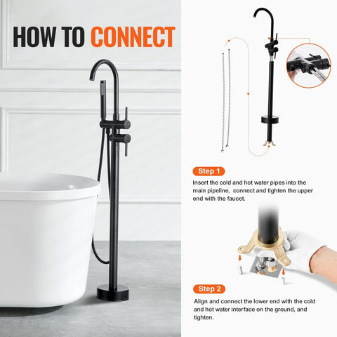 VEVOR Freestanding Bathtub Faucet, Floor Mount, Freestanding Tub Filler, Show...