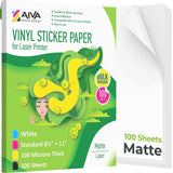 Printable Vinyl Sticker Paper for Laser Printer - Matte White - 100 Self-Adhe...