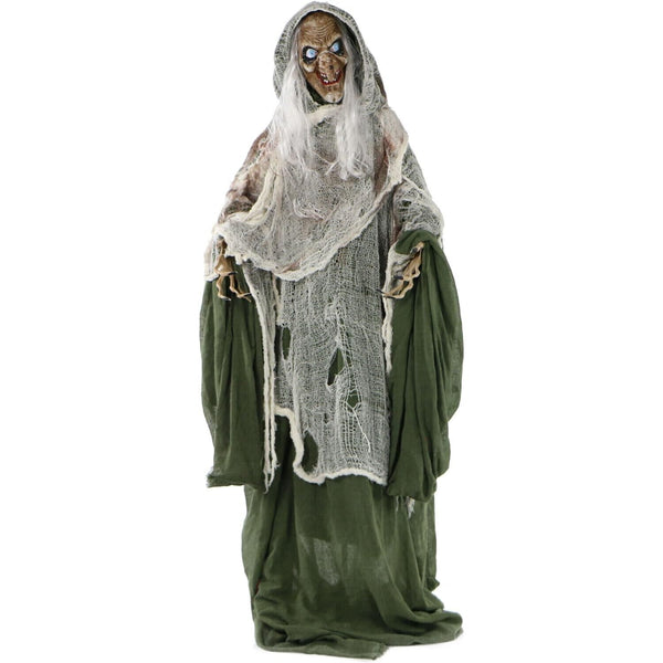 Haunted Hill Farm Life-Size Scary Talking Witch, Halloween Animatronic with T...