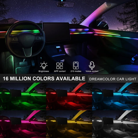 Acrylic Interior Car LED Strip Light with Wireless APP, RGB 18 in 1 with 175 ...