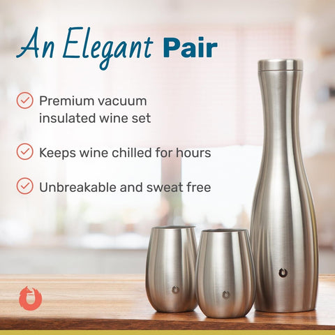 Snowfox Wine Carafe and Glass Set, Insulated Stainless Steel Carafe and Set o...