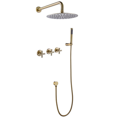 RBROHANT Gold Shower System Brass Shower Faucet Set, 10 Inch High Pressure Ro...