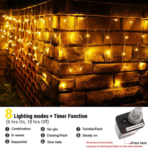 Toodour Icicle Christmas Lights,612 LED 50ft 8 Modes String Lights with 102 D...