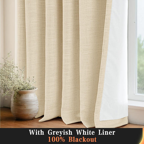 100% Blackout Shield Pinch Pleated Curtains 84 Inch Length 2 Panels Set, Line...