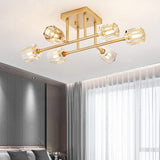 6-Light Industrial Semi Flush Mount Ceiling Light Fixture Brushed Gold, 24 In...