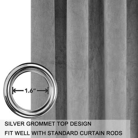 SMILETIME Grey 108 in Long Velvet Curtains with Grommet, Thermal Insulated Su...